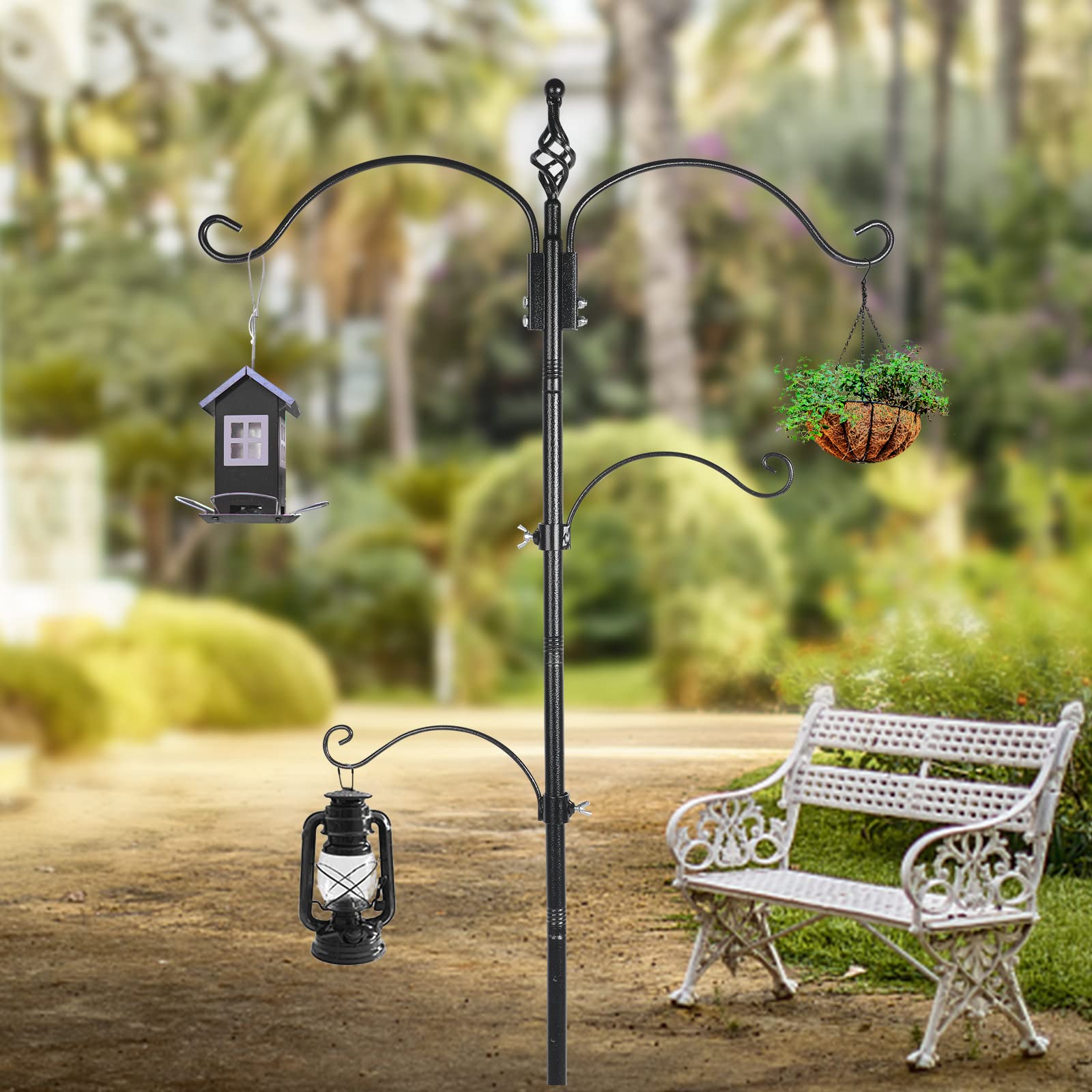 Bird Feeding Station Feeder Pole - Multi Hook 63 inches Stand for Watching Attracting Wild Bird Outdoor Hanging Pole by Highpro, 5-Prong Anchor Base