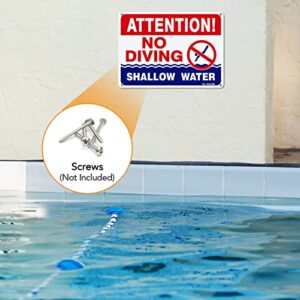 T&R No Diving Sign Shallow Water - 2 Pack - 10"x7" .040 Rust Free Heavy Aluminum, Reflective, Waterproof, Weatherproof and Fade Resistant, 4 pre-drilled holes, Easy to Mount