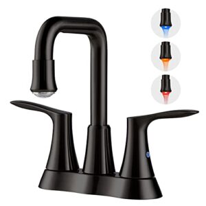vxv bathroom led faucet 360 degree swivel spout 2-handle lavatory faucet with pop up drain and replaceable led aerator 4 inch centerset lavatory vanity faucets 2 hole matte black