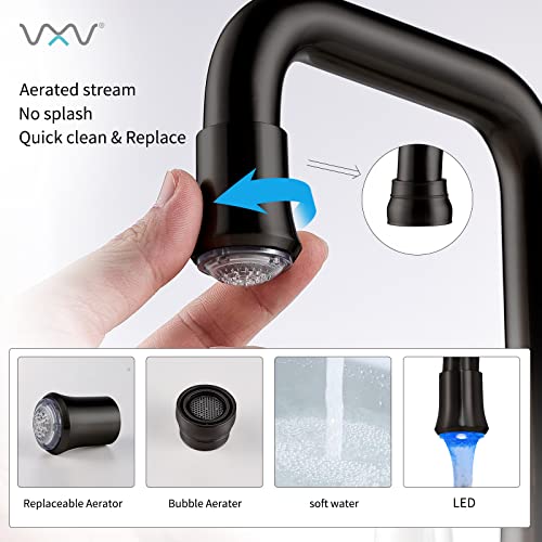 VXV Bathroom LED Faucet 360 Degree Swivel Spout 2-Handle Lavatory Faucet with Pop Up Drain and Replaceable LED Aerator 4 Inch Centerset Lavatory Vanity Faucets 2 Hole Matte Black