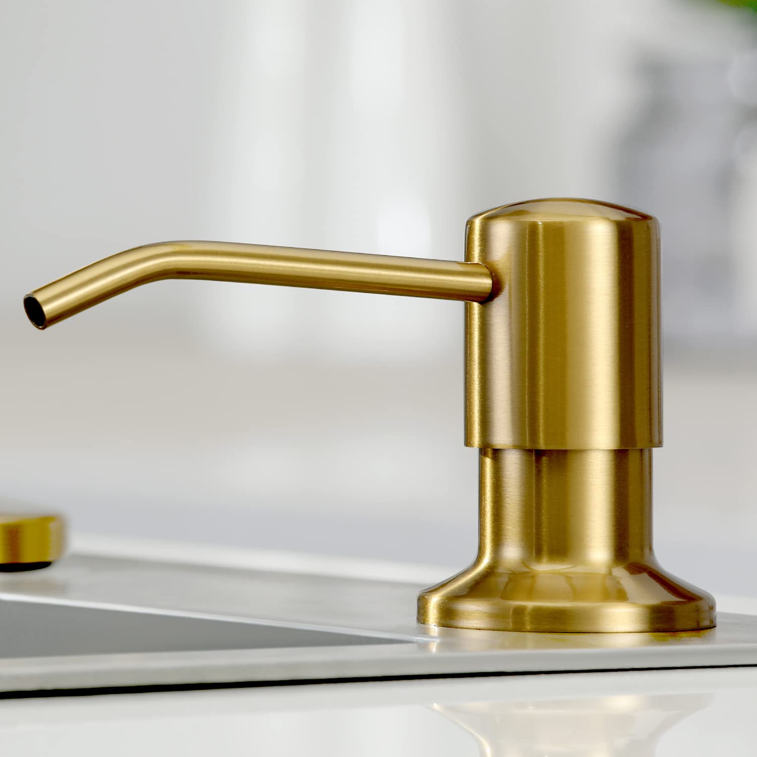 Hoanmpy Soap Dispenser for Kitchen Sink Brushed Gold, Built in Stainless Steel Kitchen Soap Dispenser, Refill from The Top,in Counter Kitchen Sink Soap Dispenser,17 oz