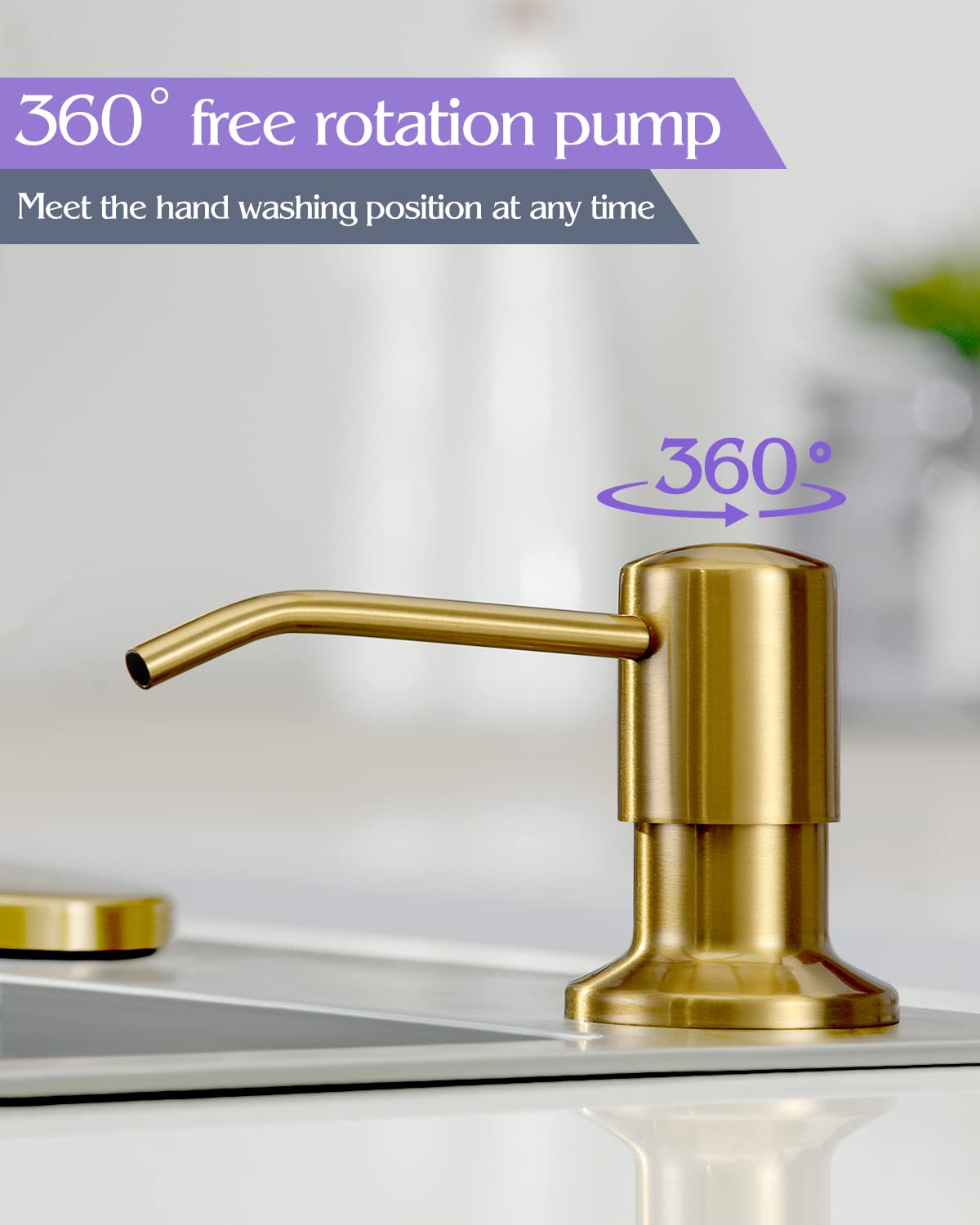 Hoanmpy Soap Dispenser for Kitchen Sink Brushed Gold, Built in Stainless Steel Kitchen Soap Dispenser, Refill from The Top,in Counter Kitchen Sink Soap Dispenser,17 oz