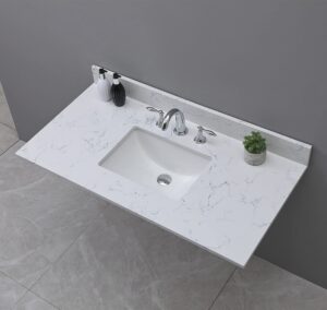 montary 43"x 22" bathroom vanity top lightning white engineered marble stone 3 pre-drilled hole vanity top with undermount ceramic sink and backsplash (not included faucet)