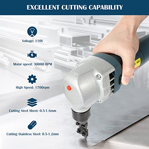 POWLAB Sheet Metal Nibbler Electric Metal Nibbler Cut 1.8mm/0.07'' Steel Plate Metal Nibbler Cutter Sheet Steel Nibbler with 1700RPM High Speed Rotor for Cutting Stainless Steel,Aluminium, Plastic
