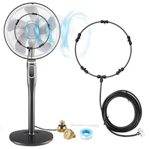 fan misting kit for cool patio breeze 19.36ft misting line with 5 removable brass nozzle and plated solid brass adapter, connects to many fans, auto misting spray system for summer cooling