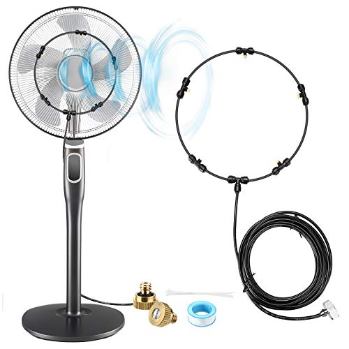 Fan Misting Kit for Cool Patio Breeze 19.36FT Misting Line with 5 Removable Brass Nozzle and Plated Solid Brass Adapter, Connects to Many Fans, Auto Misting Spray System for Summer Cooling