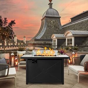 AVAWING Propane Fire Pit, 42 inch 60,000 BTU Gas Firepit Table with Glass Wind Guard, Table Lid, Fire Glass, Waterproof Cover, Outdoor Fireplace for Garden, Patio, Backyard (Dark Black)