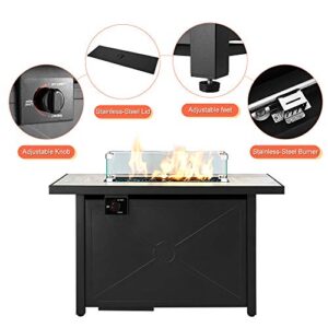 AVAWING Propane Fire Pit, 42 inch 60,000 BTU Gas Firepit Table with Glass Wind Guard, Table Lid, Fire Glass, Waterproof Cover, Outdoor Fireplace for Garden, Patio, Backyard (Dark Black)