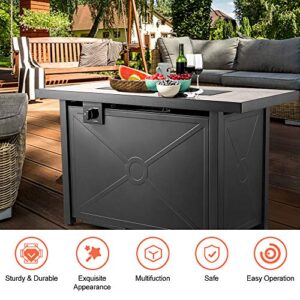 AVAWING Propane Fire Pit, 42 inch 60,000 BTU Gas Firepit Table with Glass Wind Guard, Table Lid, Fire Glass, Waterproof Cover, Outdoor Fireplace for Garden, Patio, Backyard (Dark Black)