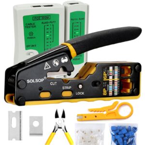 solsop pass through rj45 crimp tool kit ethernet crimper cat5 cat5e cat6 crimping tool kit