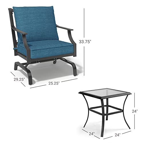 Grand patio Outdoor Patio Seating, 3 Piece Patio Set, 2 Motion Chairs with Side Table, Peacock Blue