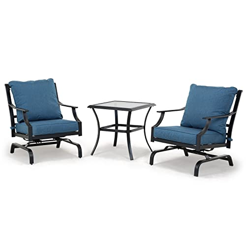 Grand patio Outdoor Patio Seating, 3 Piece Patio Set, 2 Motion Chairs with Side Table, Peacock Blue