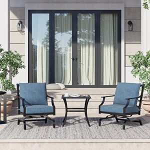 Grand patio Outdoor Patio Seating, 3 Piece Patio Set, 2 Motion Chairs with Side Table, Peacock Blue