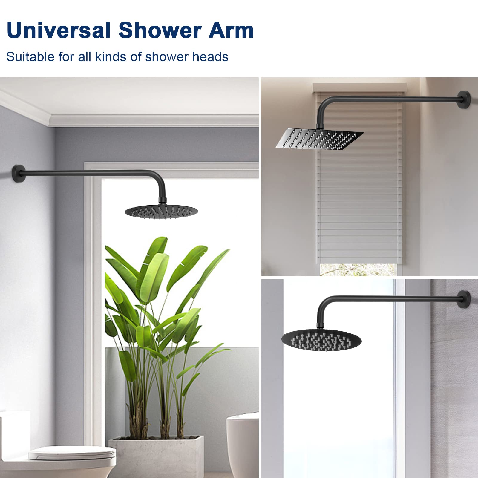 NearMoon Shower Arm, Extra Fixed Arm with Flange, Stainless Steel Wall-Mounted ShowerHead Arm (20 Inch, Matte Black)