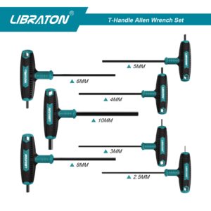 LIBRATON T Handle Allen Wrench Set, T-Handle Hex Key Set, Two-End and Chamfered Tips Design, Metric 2.5mm-10mm, Auto Bike Repair Tool, 7-Pieces with Storage Box