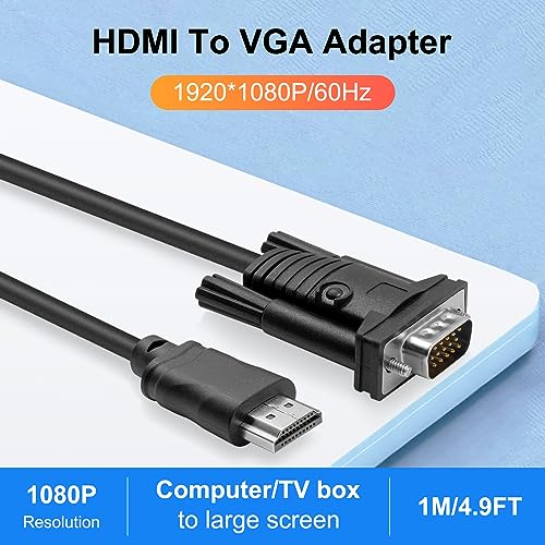 Wiistar HDMI to VGA Cable 1.5m/4.9FT 1080P HDMI to VGA Video Converter Adapter Cable Male to Male Support Computer Laptop PC to Desktop Monitor HDTV Projector