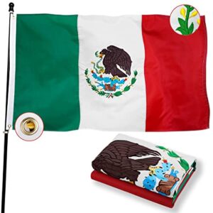 POZOY Deluxe 3x5 ft Mexican Flag for Outside, Double Sided MX Mexico Flags Longest Lasting, Heavy Duty Nylon, Sewn Stripes, Brass Grommets Perfect for Outdoors!