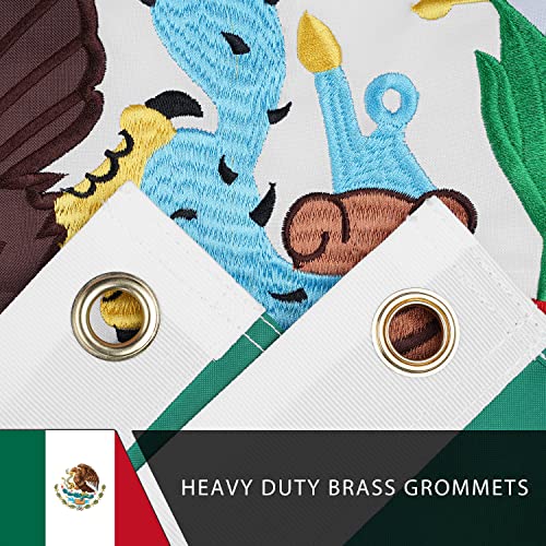 POZOY Deluxe 3x5 ft Mexican Flag for Outside, Double Sided MX Mexico Flags Longest Lasting, Heavy Duty Nylon, Sewn Stripes, Brass Grommets Perfect for Outdoors!