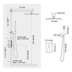 HANEBATH Matte Black Shower Faucet Set Complete with 10 Inch Rainfall Shower Head, Wall Mounted Shower Fixtures with Valve and Trim Kit