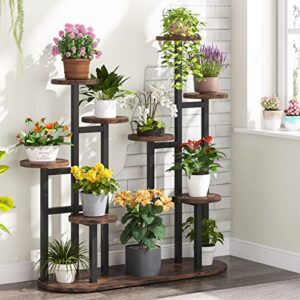 tribesigns plant stand indoor, multi-tiered 11 potted plant shelf flower stands, tall plant rack display holder planter organizer for garden balcony living room, rustic brown