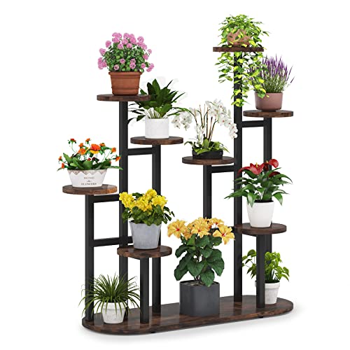 Tribesigns Plant Stand Indoor, Multi-Tiered 11 Potted Plant Shelf Flower Stands, Tall Plant Rack Display Holder Planter Organizer for Garden Balcony Living Room, Rustic Brown