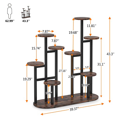 Tribesigns Plant Stand Indoor, Multi-Tiered 11 Potted Plant Shelf Flower Stands, Tall Plant Rack Display Holder Planter Organizer for Garden Balcony Living Room, Rustic Brown