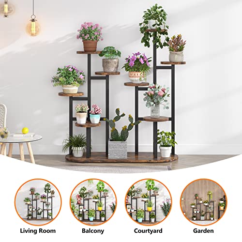 Tribesigns Plant Stand Indoor, Multi-Tiered 11 Potted Plant Shelf Flower Stands, Tall Plant Rack Display Holder Planter Organizer for Garden Balcony Living Room, Rustic Brown