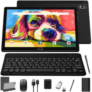 2024 newest tablet 10 inch android tablets, 2 in 1 tablet with 4+64/512gb storage octa-core, dual sim card support 4g cellular tablet with keyboard,13mp camera, 6000mah battery, gps, bluetooth, wifi