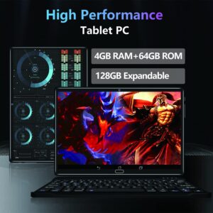2024 Newest Tablet 10 Inch Android Tablets, 2 in 1 Tablet with 4+64/512GB Storage Octa-Core, Dual Sim Card Support 4G Cellular Tablet with Keyboard,13MP Camera, 6000mAh Battery, GPS, Bluetooth, WiFi