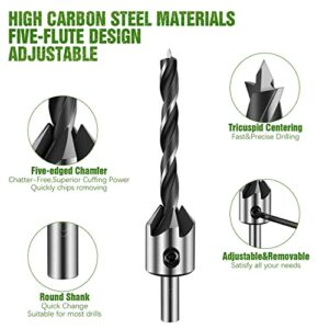 Himutain Countersink Drill Bits Set, Counter Sink Drill Bit Sets for Wood, 82 Degree High Carbon Steel Wood Countersink Bits (1/2" 3/8" 1/4")