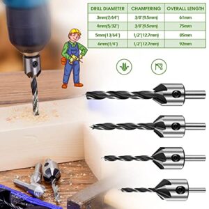 Himutain Countersink Drill Bits Set, Counter Sink Drill Bit Sets for Wood, 82 Degree High Carbon Steel Wood Countersink Bits (1/2" 3/8" 1/4")