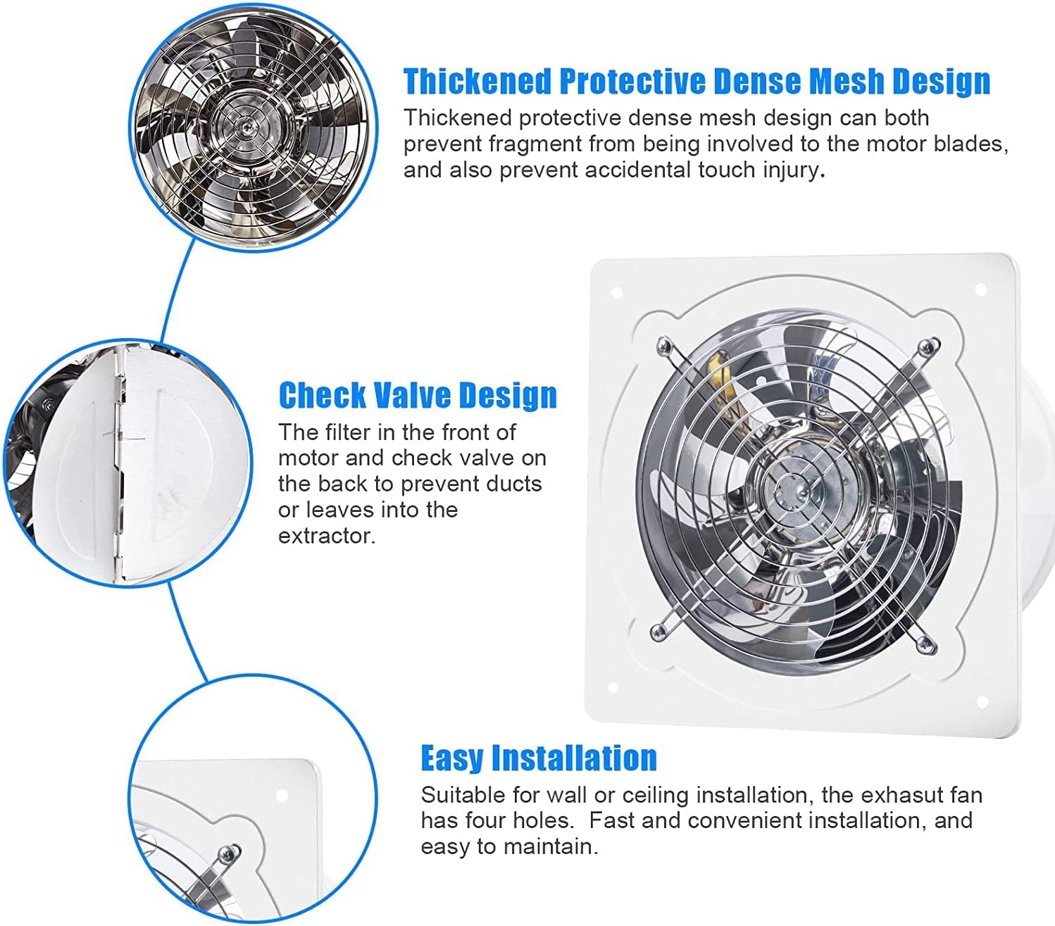 BEVISKkki 8 Inch Exhaust Fan 110V 735 CFM Low Noise High Speed Bathroom Extractor Ventilation Fan Blower for Attic Garage Basement Kitchen Bathroom Windows Fan