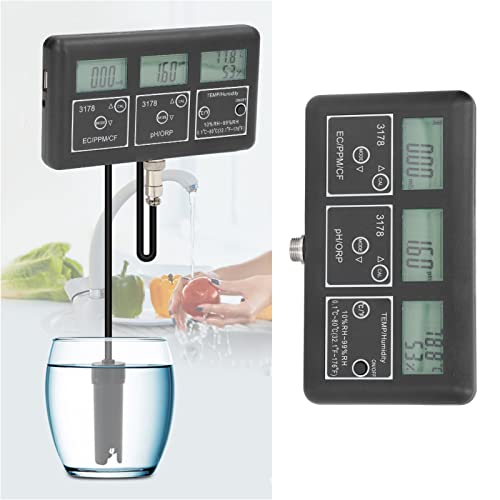 Water Quality Tester, 7 in 1 PH ORP EC TDS CF Temperature Humidity Meter Multi-Parameter Water Monitor for Drinking Water, Pool, Aquarium, Fish, Hydroponics(#2 US)