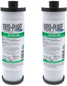 neo-pure np-kw1-mb compatible replacement for waterpur™ kw1 rv water filter- now available as max filter- with quantum water purification kdf 55 media and coconut shell carbon fiber 2-pack