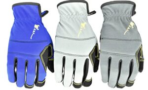 g & f products unisex adult all purpose utility work gloves high performance mechanics gloves assorted colors 3 pair value pack, black, grey, blue, large pack of us