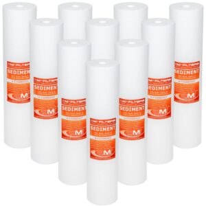 10 pack | applied membranes inc. 5 micron sediment filter replacement | 20" whole house sediment filter | depth filter removes rust, dirt, sand, silt, and suspended solids | h-f20bb05cf box of 10