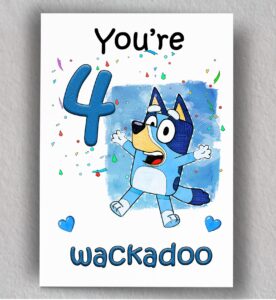 kids' wackadoo birthday card | for ages 1-6 | fun party greeting card | gift for kids | blank card (blue, age 4)