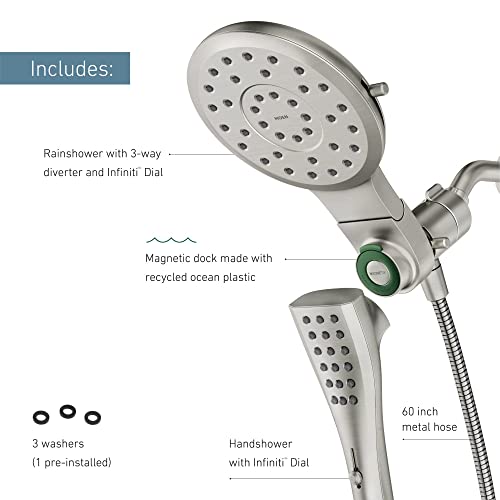 Moen Verso Spot Resist Brushed Nickel Rainshower/Handshower Combination with Infiniti Dial and Magnetix Docking, 60" Hose, 220C2EPSRN