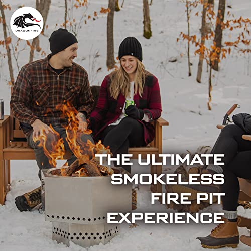 Dragonfire Portable Smokeless Firepit, Accessories Included: Grill, Base Stand, Carrying Case. Wood Pellet/Log Burning Outdoor Fire Pit. Stainless Steel, 22 Inch, Nesting Base for Compact Storage.