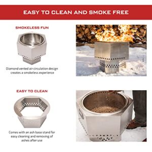 Dragonfire Portable Smokeless Firepit, Accessories Included: Grill, Base Stand, Carrying Case. Wood Pellet/Log Burning Outdoor Fire Pit. Stainless Steel, 22 Inch, Nesting Base for Compact Storage.