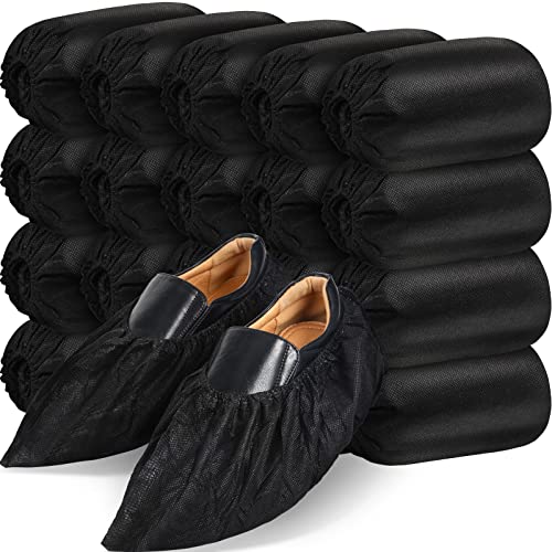 200 Pack Disposable Shoe Covers Black Disposable Boot and Shoe Booties Covers Waterproof Slip Resistant Shoe Booties Covers (Large)