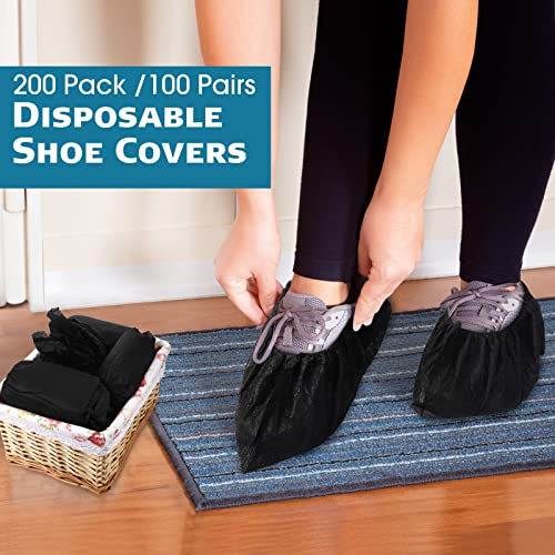 200 Pack Disposable Shoe Covers Black Disposable Boot and Shoe Booties Covers Waterproof Slip Resistant Shoe Booties Covers (Large)