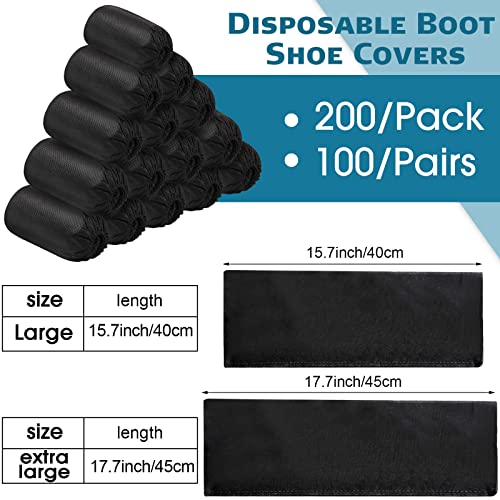 200 Pack Disposable Shoe Covers Black Disposable Boot and Shoe Booties Covers Waterproof Slip Resistant Shoe Booties Covers (Large)