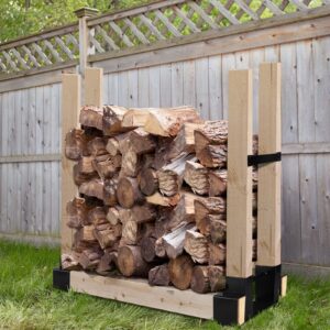 TFMUZERT Firewood Rack Outdoor Heavy Steel Stable Storage Holder Fit 2x4 Perfect for Outside Backyard Fire Pits Adjustable to Any Length