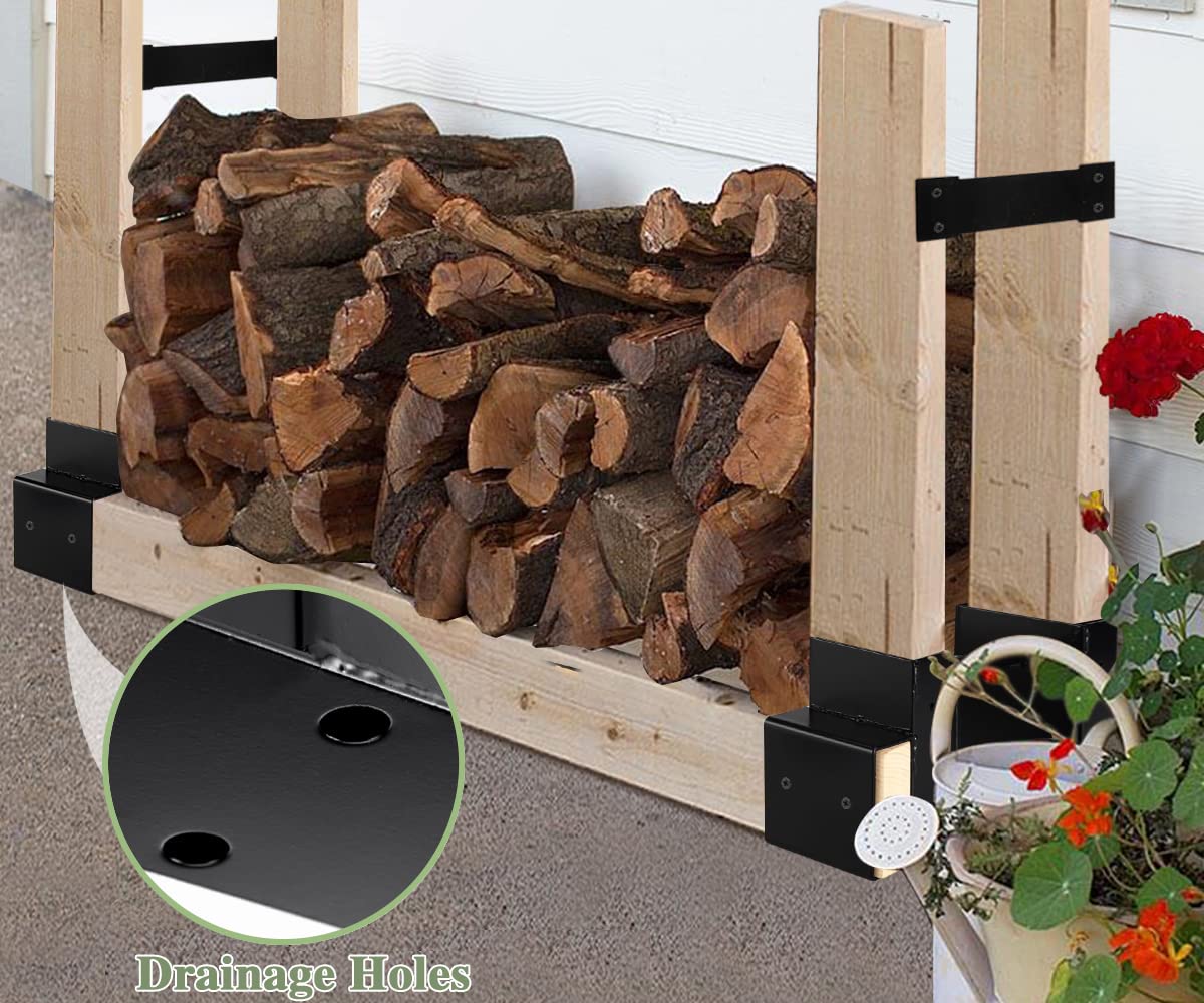 TFMUZERT Firewood Rack Outdoor Heavy Steel Stable Storage Holder Fit 2x4 Perfect for Outside Backyard Fire Pits Adjustable to Any Length