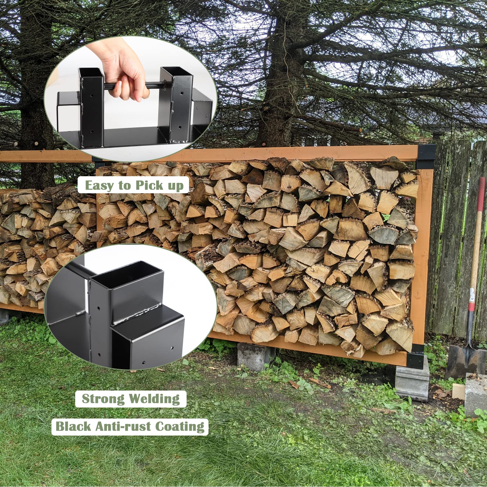 TFMUZERT Firewood Rack Outdoor Heavy Steel Stable Storage Holder Fit 2x4 Perfect for Outside Backyard Fire Pits Adjustable to Any Length