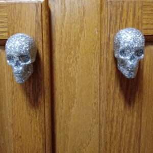 Silver Glitter Skull Door Knobs Drawer Knobs (Set of 2)
