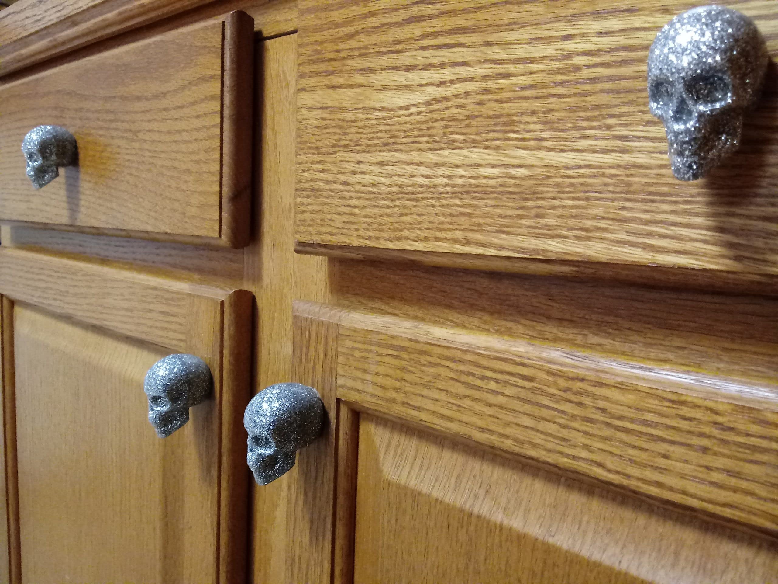 Silver Glitter Skull Door Knobs Drawer Knobs (Set of 2)