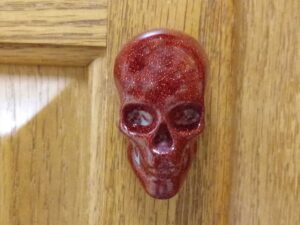 red holographic (holo) glitter skull door knobs drawer knobs (set of 2)