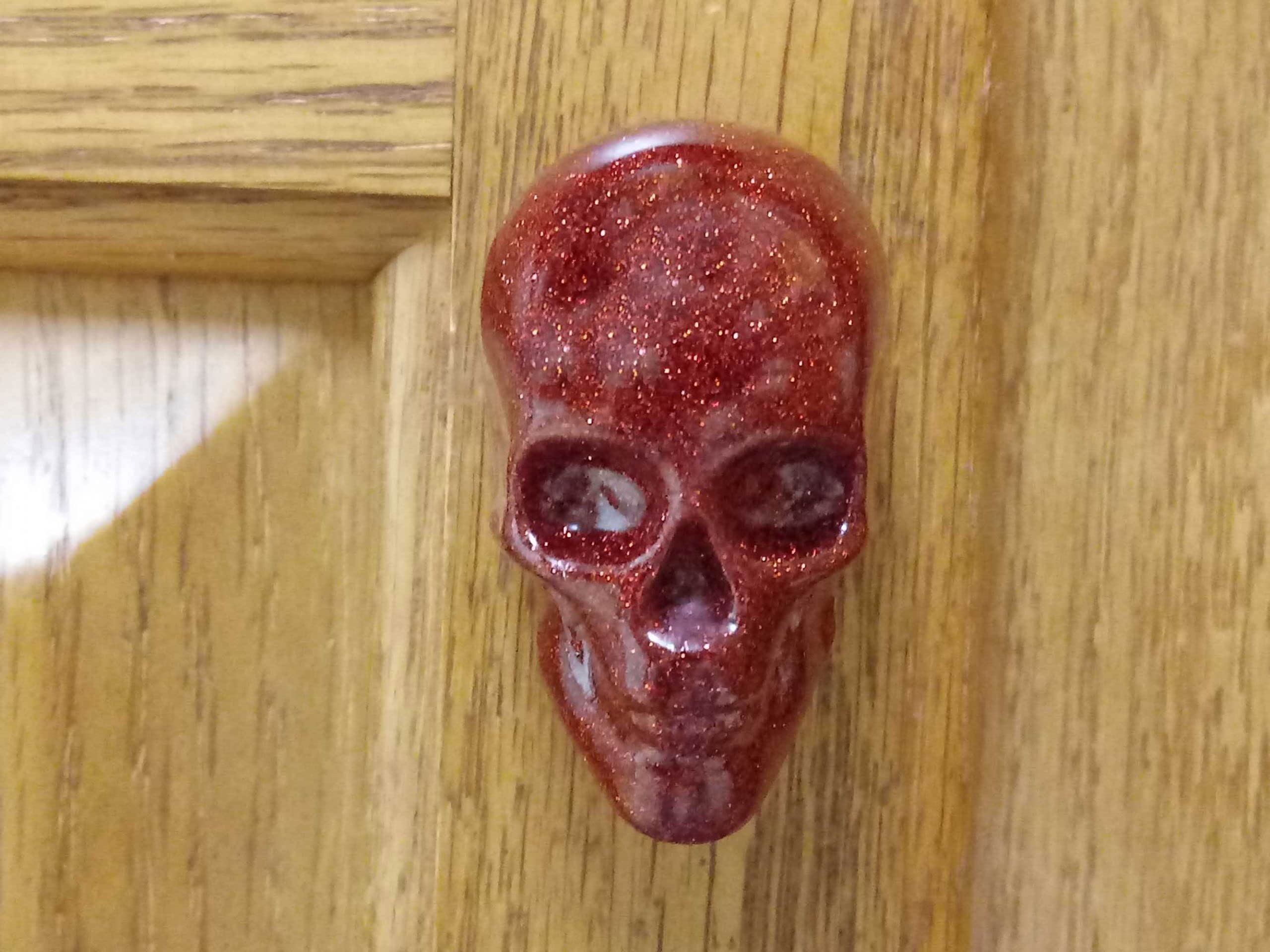 Red Holographic (Holo) Glitter Skull Door Knobs Drawer Knobs (Set of 2)